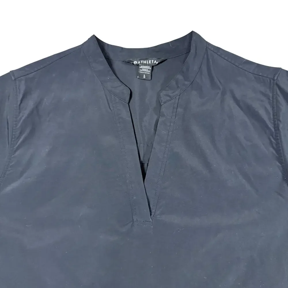 Athleta Levitate Poplin Top Black V-Neck Puff Sleeve Blouse Women's - Large